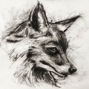 Dessin intitulée "Portrait renard" par Jean-Baptiste De Poret, Œuvre d'art originale, Fusain