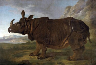 "Clara le rhinocéros…" başlıklı Tablo Jean-Baptiste Oudry tarafından, Orijinal sanat, Petrol