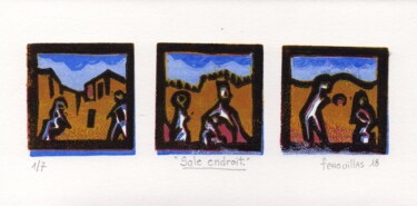Incisioni, stampe intitolato "Sale endroit." da Jean-Bernard Fenouillas, Opera d'arte originale, Incisioni su linoleum