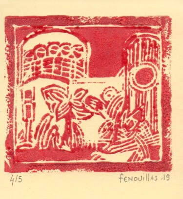 Incisioni, stampe intitolato "0419-2. 4/5" da Jean-Bernard Fenouillas, Opera d'arte originale, Incisioni su linoleum