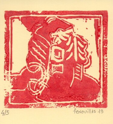 Incisioni, stampe intitolato "0419-3. 4/5" da Jean-Bernard Fenouillas, Opera d'arte originale, Incisioni su linoleum