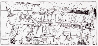 Dibujo titulada "Les bancs publics." por Jean-Bernard Fenouillas, Obra de arte original, Bolígrafo