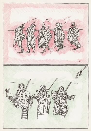 Drawing titled "Les épuisés." by Jean-Bernard Fenouillas, Original Artwork, Ink