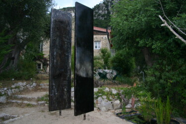 Sculptuur getiteld "plaques" door Jean-Charles Stora, Origineel Kunstwerk, Roestvrij Staal