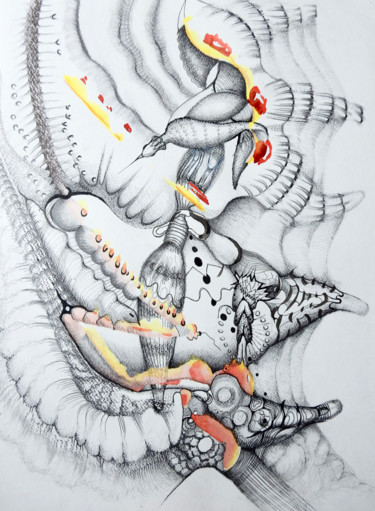 Zeichnungen mit dem Titel "Plongée" von Jean-Chrétien Favreau, Original-Kunstwerk, Bleistift