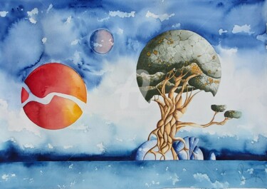 Peinture intitulée "L'arbre de la vie" par Jean-Christophe Labrue, Œuvre d'art originale, Aquarelle