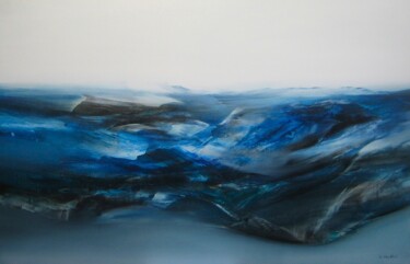 Painting titled "LA MER" by Jean Claude Barthel, Original Artwork, Oil Mounted on Wood Stretcher frame