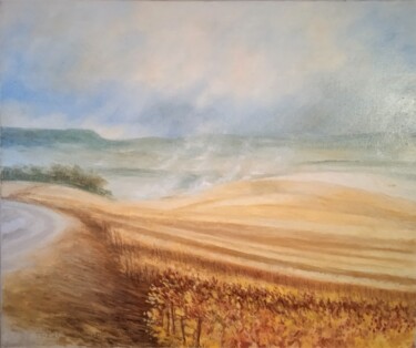 Painting titled "Vignoble champenois…" by Jean-Claude Bemben, Original Artwork, Oil Mounted on Wood Stretcher frame