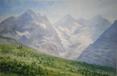 Painting titled "Glacier dans l'Oisa…" by Jean-Claude Bemben, Original Artwork, Oil Mounted on Wood Stretcher frame