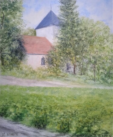 Peinture intitulée "L'Eglise dans les a…" par Jean-Claude Bemben, Œuvre d'art originale, Huile Monté sur Châssis en bois