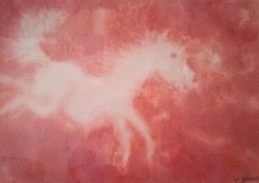 Schilderij getiteld "Le cheval blanc" door Jean-Claude Bemben, Origineel Kunstwerk, Aquarel