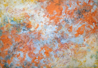 Painting titled "Orangés et bleus in…" by Jean-Claude Bemben, Original Artwork, Oil Mounted on Wood Stretcher frame