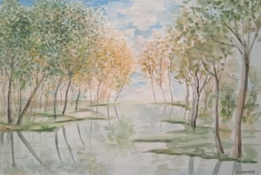 Рисунок под названием "La rivière déborde" - Jean-Claude Bemben, Подлинное произведение искусства, Акварель