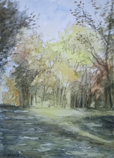Drawing titled "Clairière lumineuse" by Jean-Claude Bemben, Original Artwork, Watercolor