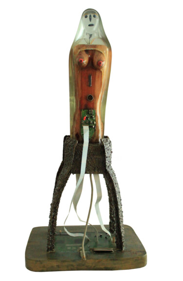 Escultura intitulada "ENET  Déesse de la…" por Jean Claude Causse, Obras de arte originais, Madeira