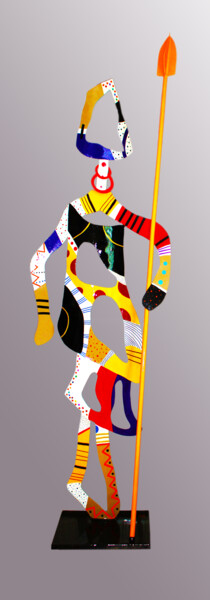 Sculpture intitulée "g-g-lance-jaune" par Jean Claude Causse, Œuvre d'art originale, Métaux