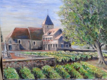 Pintura titulada "Eglise et  mairie d…" por Jean-Claude Chatain, Obra de arte original, Oleo