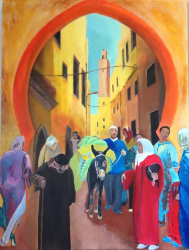 Pittura intitolato "Ruelle à Marrakech 2" da Jean Claude Colombano, Opera d'arte originale, Acrilico