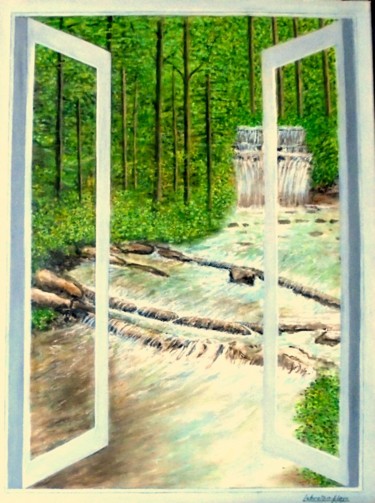 Painting titled "Cascade  du hérisso…" by Lebreton-Hays, Original Artwork, Acrylic