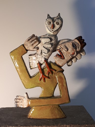 Sculpture titled "T'Es Chouette" by Jean Duranel, Original Artwork, Ceramics