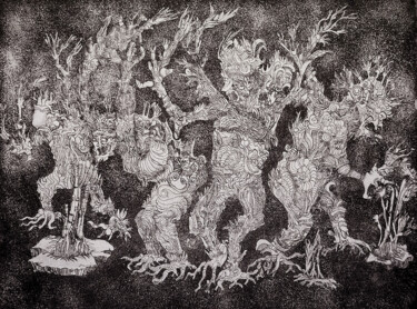 "Révolte amazonienne" başlıklı Baskıresim Jean-François Jullien tarafından, Orijinal sanat, Oyma baskı 