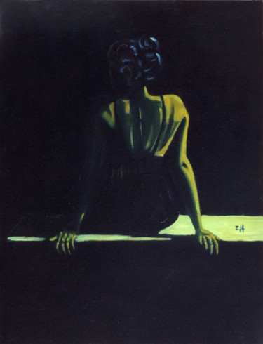 Peinture intitulée "La fille en noir /…" par Jean-François Zanette, Œuvre d'art originale, Huile