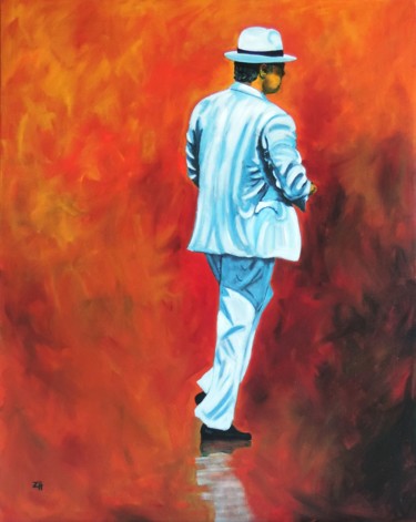 Painting titled "L'homme au panama /…" by Jean-François Zanette, Original Artwork, Oil