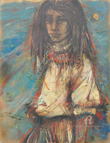Malerei mit dem Titel "La jeune fille au c…" von Jj Neu, Original-Kunstwerk, Öl Auf Keilrahmen aus Holz montiert