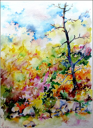 Painting titled "L'arbre est mort" by Jean Jourdan, Original Artwork, Watercolor