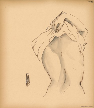 Drawing titled "Dos d'homme" by Jean Jouvin, Original Artwork