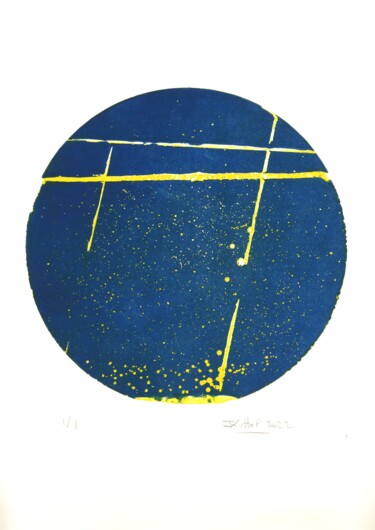 Incisioni, stampe intitolato "Macro-sillons, bleu…" da Jean Kittel, Opera d'arte originale, Acquaforte