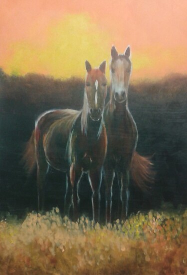 Schilderij getiteld "CHEVAUX" door Jean Louis Macé, Origineel Kunstwerk, Acryl