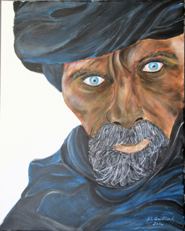 Painting titled "L'Homme bleu" by Jean-Luc Gaillard, Original Artwork, Acrylic Mounted on Wood Stretcher frame