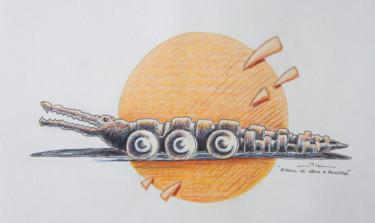 Dessin intitulée "Raoul le croco à ro…" par Jean-Luc Lacroix (JL LACROIX), Œuvre d'art originale, Crayon