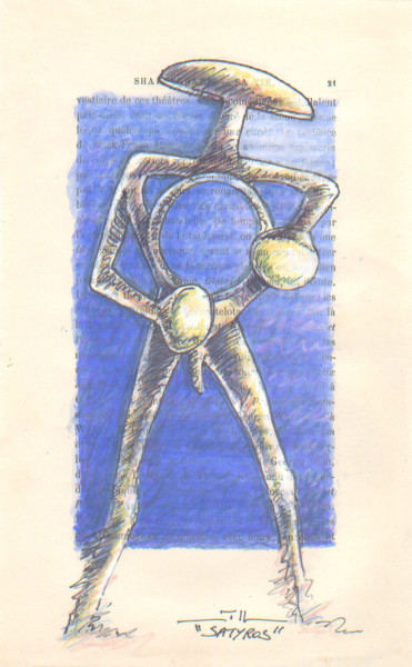 图画 标题为“Satyros, étude” 由Jean-Luc Lacroix (JL LACROIX), 原创艺术品, 墨