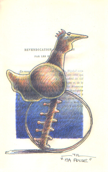 Dibujo titulada "Ma poule, étude" por Jean-Luc Lacroix (JL LACROIX), Obra de arte original, Tinta