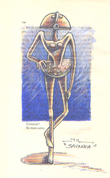 Drawing titled "Savanna, étude" by Jean-Luc Lacroix (JL LACROIX), Original Artwork, Ink