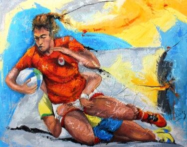 Painting titled "1189 Rugby au fémin…" by Jean-Luc Lopez, Original Artwork, Acrylic Mounted on Wood Stretcher frame