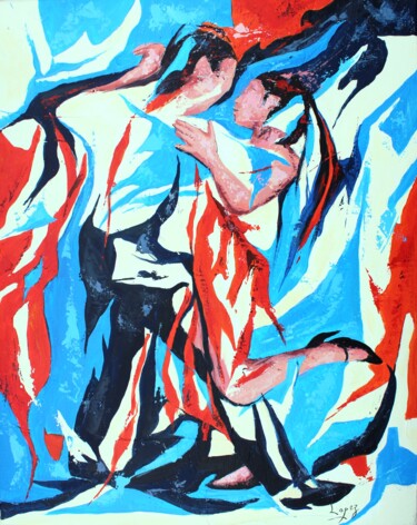 Schilderij getiteld "1213 Tango" door Jean-Luc Lopez, Origineel Kunstwerk, Acryl Gemonteerd op Frame voor houten brancard