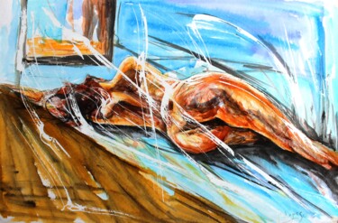 Painting titled "424 Sieste en contr…" by Jean-Luc Lopez, Original Artwork, Ink