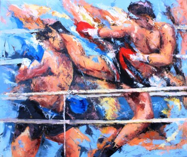 Pintura intitulada "1010 Boxe thailanda…" por Jean-Luc Lopez, Obras de arte originais, Óleo Montado em Armação em madeira