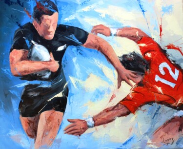 Ζωγραφική με τίτλο "1414 Rugby" από Jean-Luc Lopez, Αυθεντικά έργα τέχνης, Λάδι Τοποθετήθηκε στο Ξύλινο φορείο σκελετό