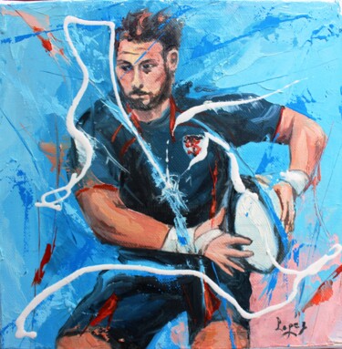 "1412 Rugby Toulousa…" başlıklı Tablo Jean-Luc Lopez tarafından, Orijinal sanat, Petrol Ahşap Sedye çerçevesi üzerine monte…