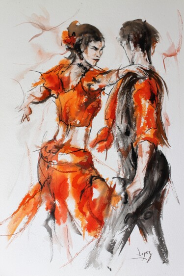Painting titled "520 Tango fierté" by Jean-Luc Lopez, Original Artwork, Ink