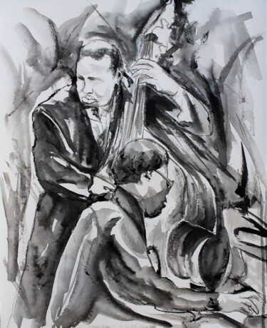Peinture intitulée "525 Jazz au piano e…" par Jean-Luc Lopez, Œuvre d'art originale, Encre