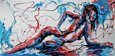Painting titled "1436 : Nue allongée" by Jean-Luc Lopez, Original Artwork, Lacquer Mounted on Wood Stretcher frame