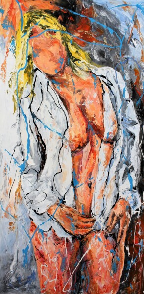 Painting titled "1438 : Chemise ouve…" by Jean-Luc Lopez, Original Artwork, Lacquer Mounted on Wood Stretcher frame