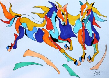 Drawing titled "Etalons aux feutres" by Jean-Luc Lopez, Original Artwork, Marker