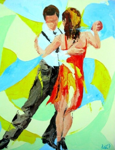 Pittura intitolato "Tango orange" da Jean-Luc Lopez, Opera d'arte originale, Olio
