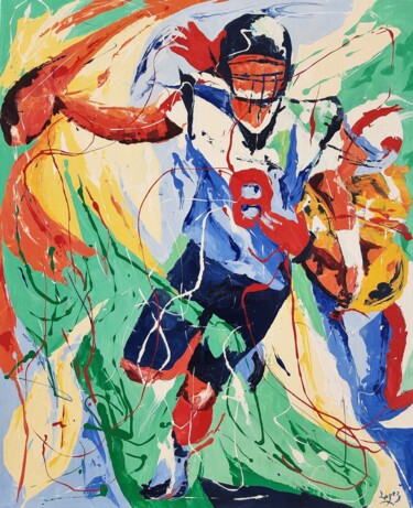 Schilderij getiteld "846 Super Bowl" door Jean-Luc Lopez, Origineel Kunstwerk, Olie Gemonteerd op Frame voor houten brancard